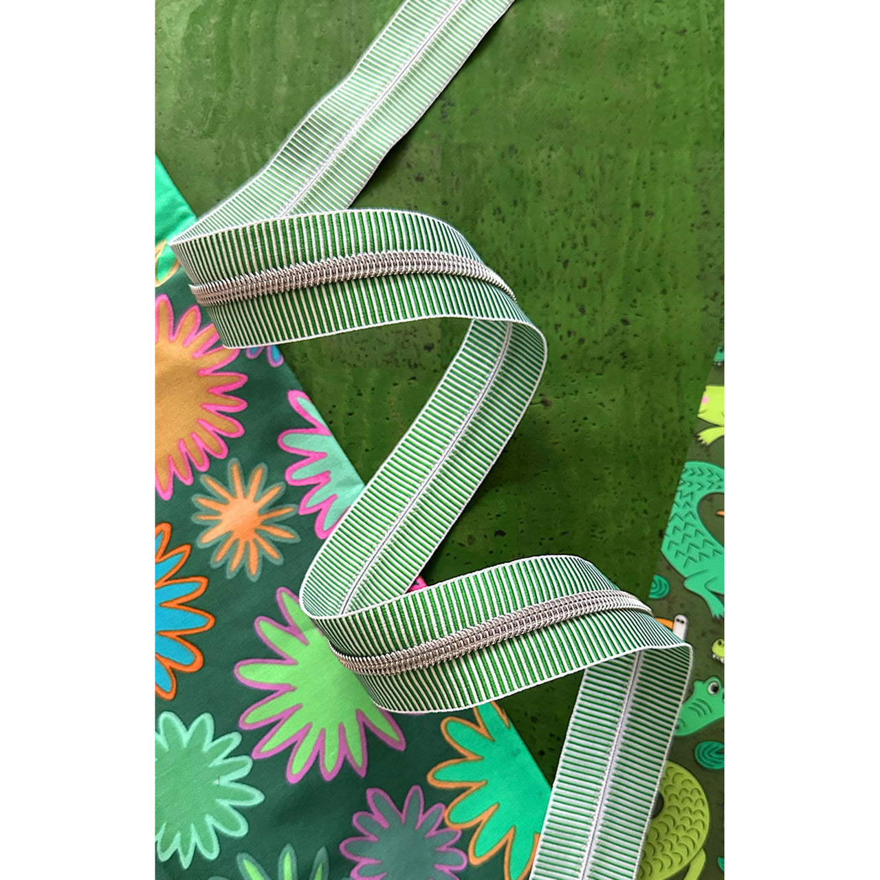 Green Stripe Zipper Tape with Nickel teeth