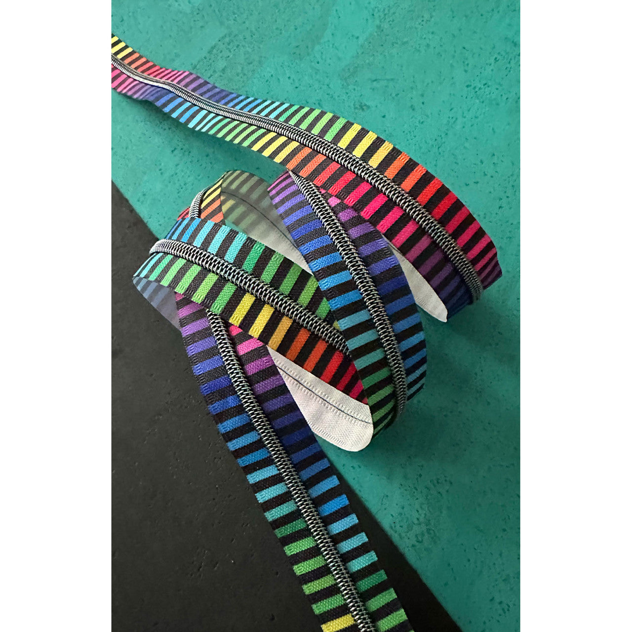 Wide Rainbow Stripe Zipper Tape with Iridescent teeth