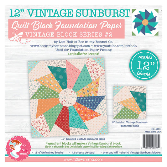 12" Vintage Sunburst Quilt Block Foundation Paper