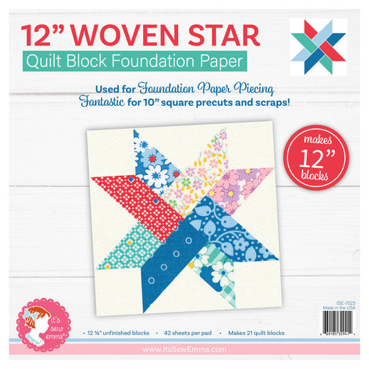 12" Woven Star Quilt Block Foundation Paper