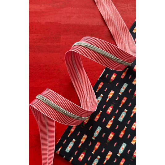 Red Stripe Zipper Tape with Nickel teeth