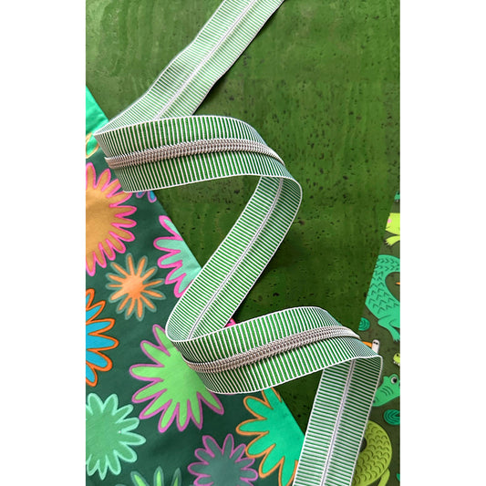 Green Stripe Zipper Tape with Nickel teeth