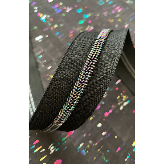 Black Zipper Tape with Iridescent Teeth
