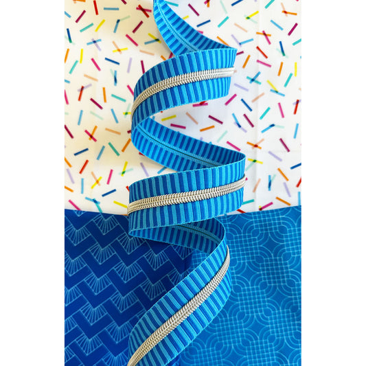 Blue Stripe Zipper Tape with Nickel teeth