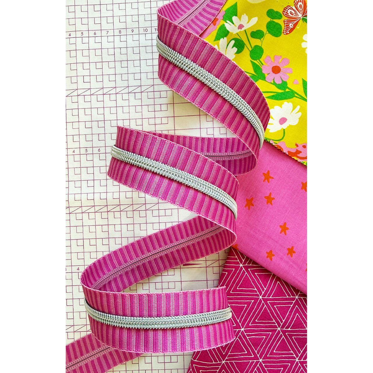 Pink Stripe Zipper Tape with Nickel teeth