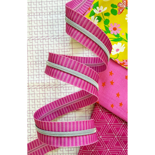 Pink Stripe Zipper Tape with Nickel teeth