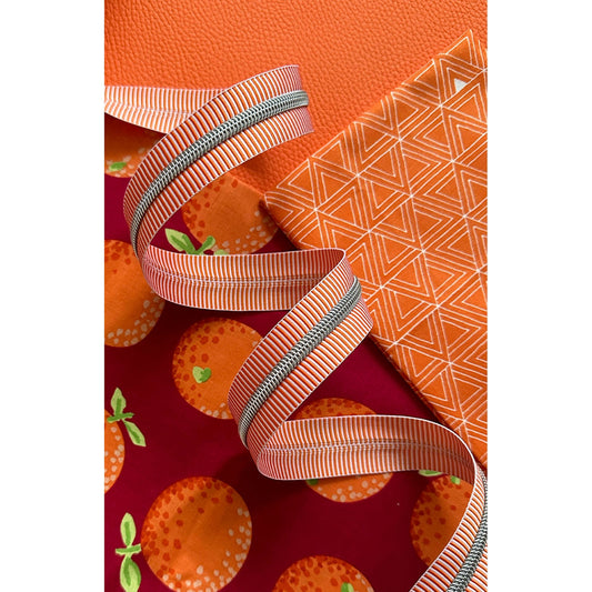 Orange Stripe Zipper Tape with Nickel Teeth