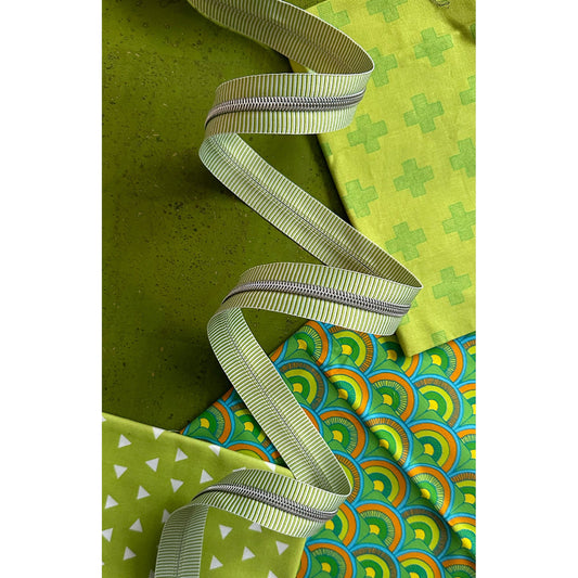 Lime Stripe Zipper Tape with Nickel Teeth